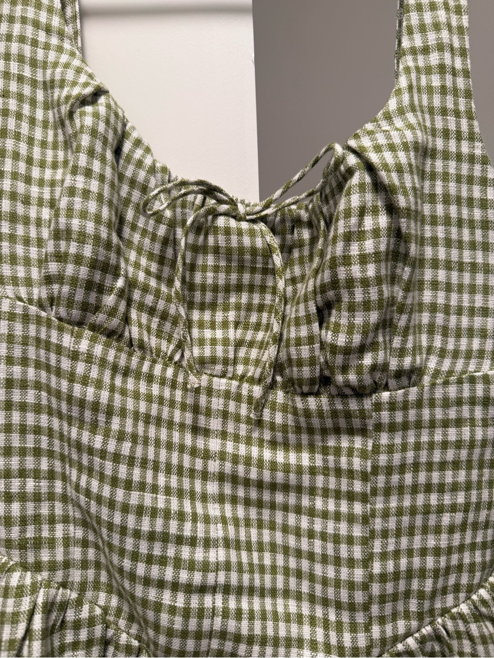 Reformation Daria Linen Dress in Avocado Check - Picture 5 of 7